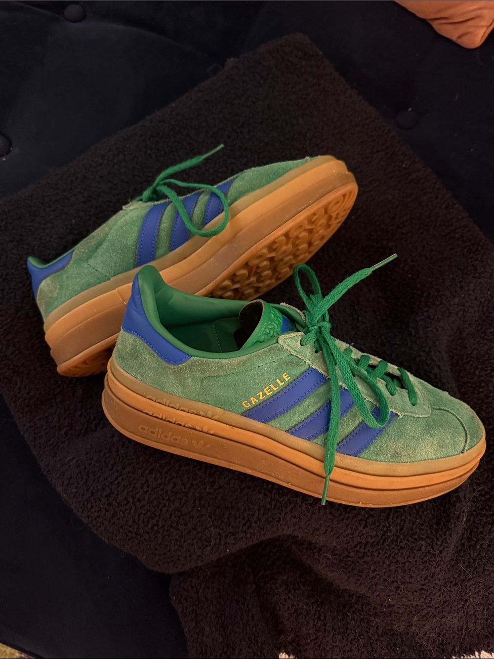 Adidas Originals green and blue platform Gazelles, size W9 #sneakers #adidas